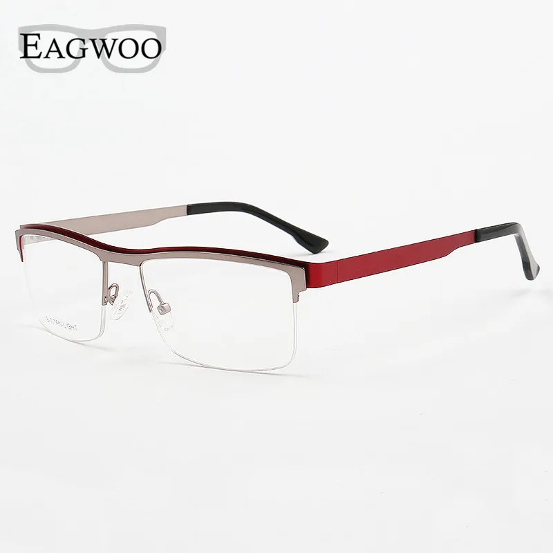 

Stainless Steel Eyeglasses Half Rim Optical Frame Prescription Spectacle Business Glasses For Men Strong Red Green Brown