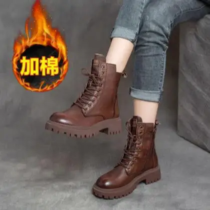

Cotton Mid-heel Ankle Boots Women Autumn and Winter Thick Heel British Style Women's Shoes High-top Women's Motorcycle Boots