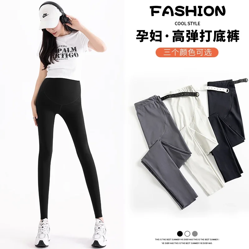 Spring Summer Nylon Cropped Yoga Pants for Maternity High Waist Support Pencil Legging for Pregnant Women Y2k Youth Pregnancy