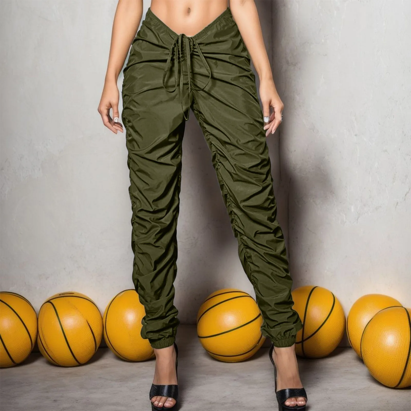 Cargo Pants Woman Baggy Clothes High Waist Slim Cargo Joggers Trousers  Drawstring Pockets Loose Plus Size Women Pants Pleated