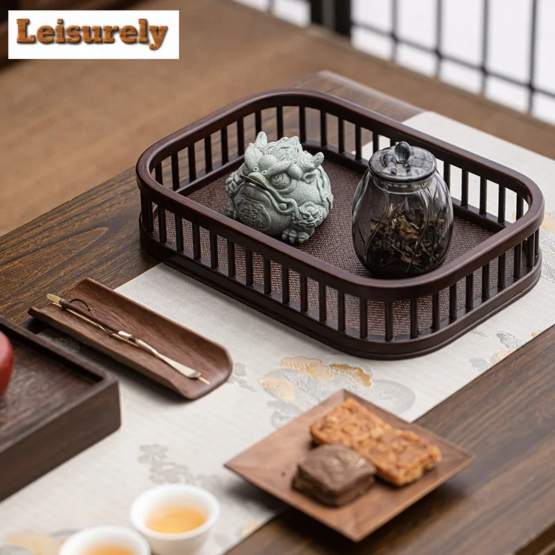 Walnut Color Bamboo Wood Storage Basket Rectangular Fruit Tray Household Tea Set Placement Basket  Tea Tray Room Dim Sum Plate