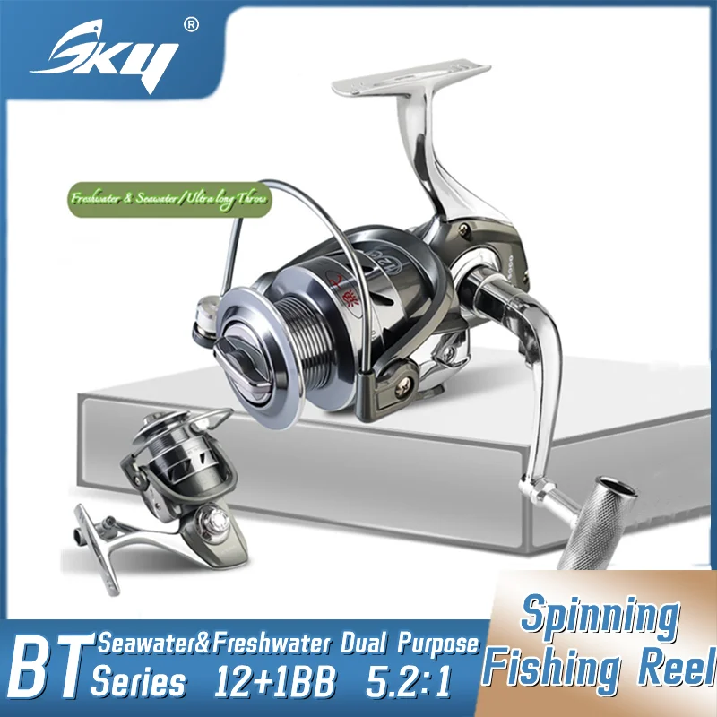 

SKY BT Series Fishing Reel 12+1BB 5.2：1 Speed Ratio Metal Spool Saltwater and Freshwater Dual Purpose Spinning Fishing Wheel