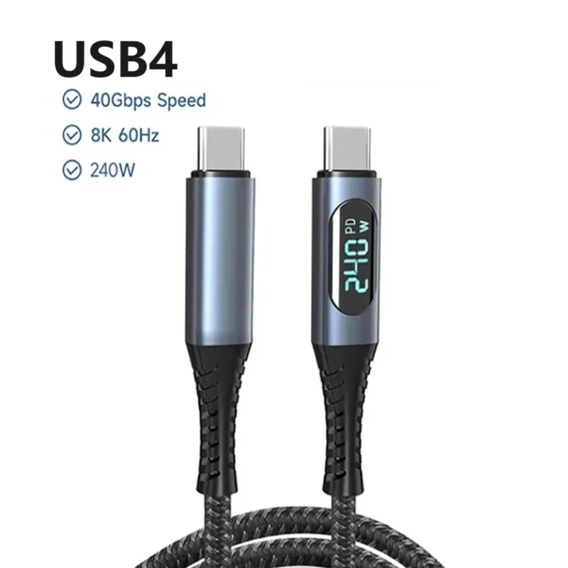 

240W USB 3.2 10Gbps USB 4.0 40Gbps 8K@60Hz Fast Type-c Charge Video PD Cable Thunderbolt 4 USB C to Type C Data Cable Line Cord