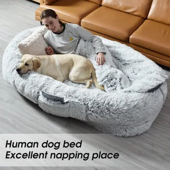 Human Dog Bed, 71''x45''x12'' Size Fits You and Pets, Washable Faux Fur Dog Bed for People Doze Off, Napping Orthopedic Dog Bed 1