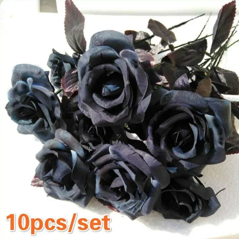 

10Pcs Black Rose Artificial Silk Flower Party Wedding House Office Garden Decor DIY Promotion Dried Flowers Home Decor