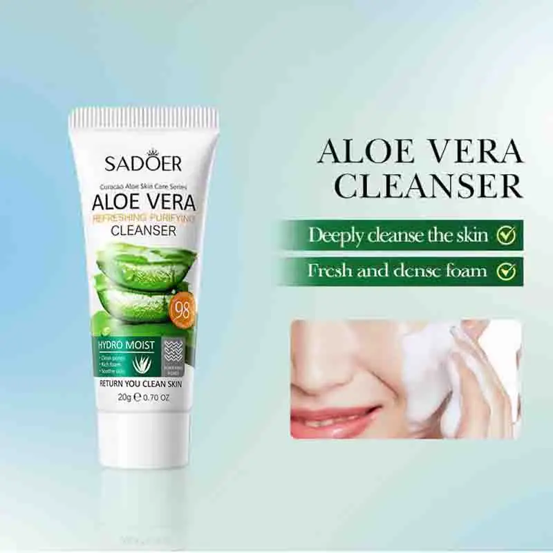 3pcs SADOER Aloe Vera Skin Care Sets Face Wash Facial Cleanser Aloe Gel Toner Face Cream Moisturizing Anti-aging Skin Care Kit