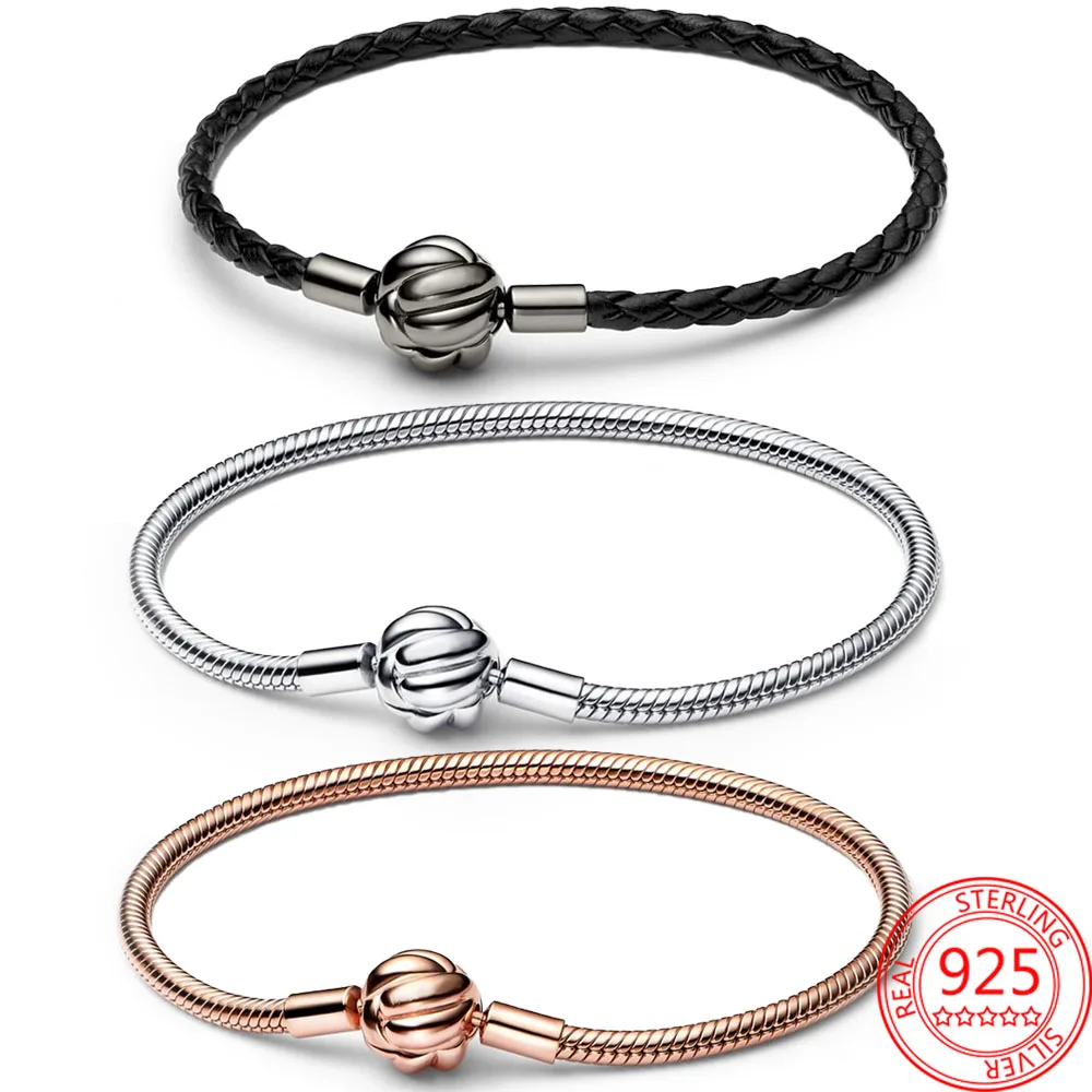 

Original S925 Silver Moments Concentric Knot Snake Bone Chain Bracelet Fit Murano Beads Christmas Charm Girl Jewelry Set Gift