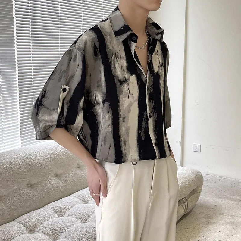 Men's Clothing Trend Korean Style Tie Dye Print Harajuku Streetwear Shirt Summer Casual Half Sleeve Loose Tops Y2K Chemise Homme