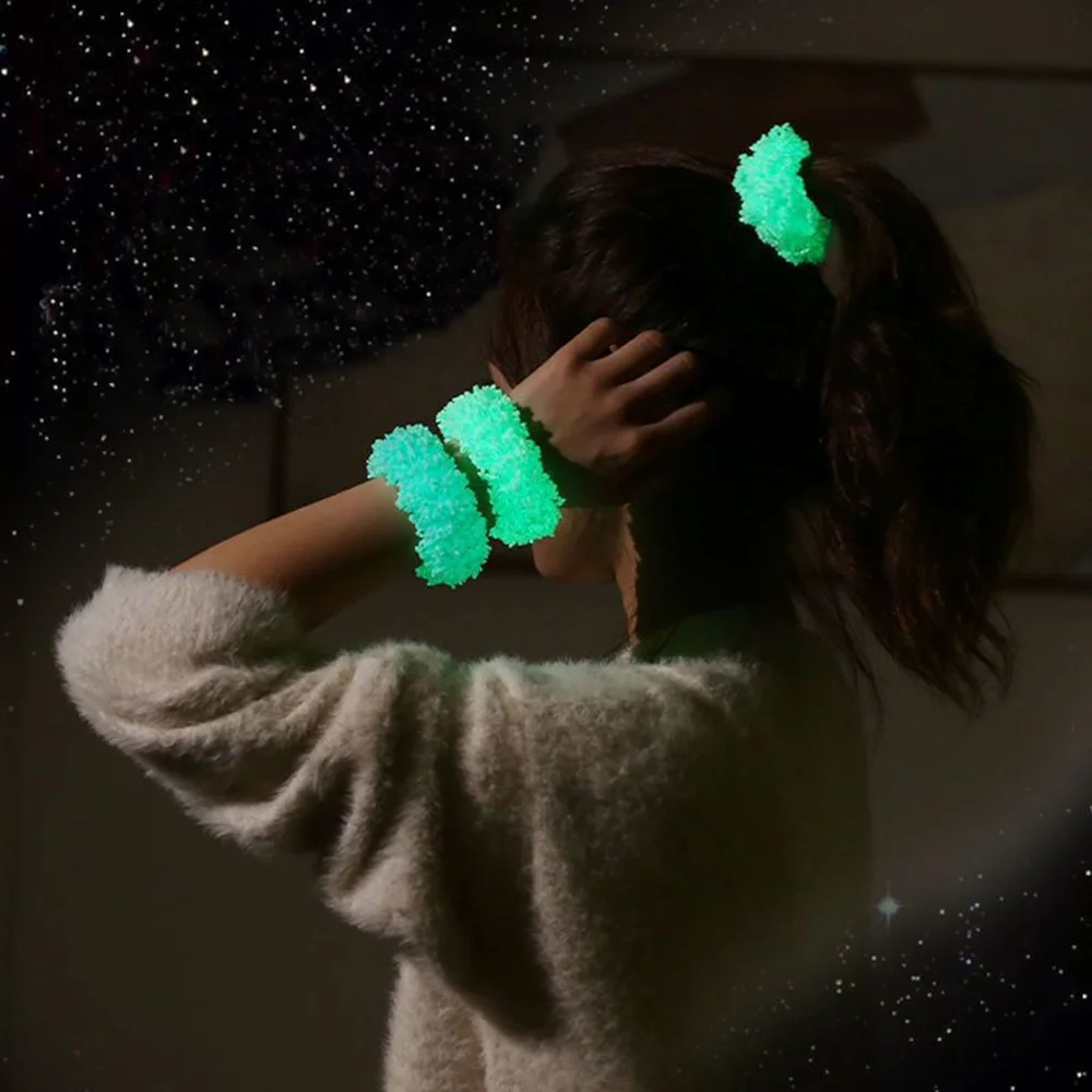 

Colorful Luminous Plush Hair Ropes Women Girls Ponytail Holder Headwear Scrunchies Elastic Hair Bands Christmas Hair Accessories