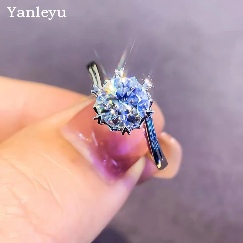 

Yanleyu 2023 New Luxury Quality 925 Silver Color Wedding Rings for Women Big 3 Carat CZ Diamond Snowflake Ring Anniversary Gift