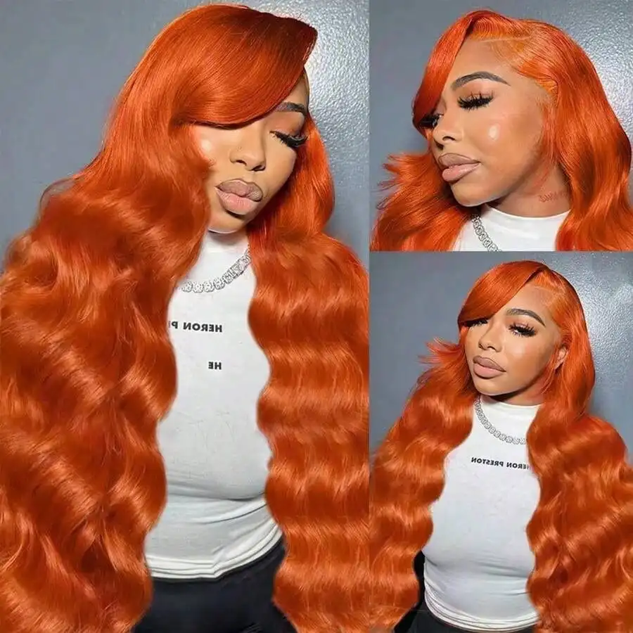 28 Inch 350 Ginger Orange 13x4 HD Lace Front Wigs Human Hair 200% Density Body Wave Lace Front Wigs Human Hair with Baby Hair