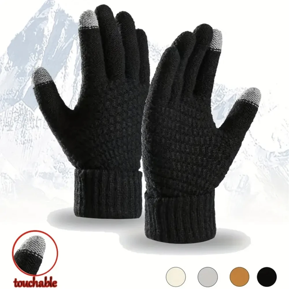 Gants tricotés en laine unisexe, Texture ananas, élastiques pour écran tactile, chauds d'hiver pour le cyclisme, gants Jacquard pour étudiants
