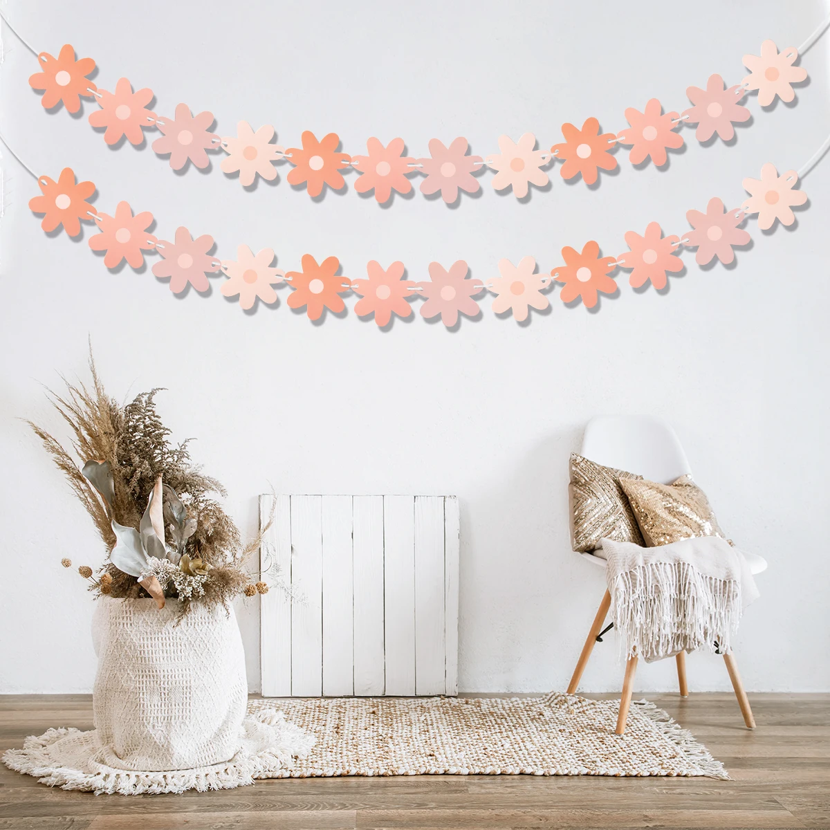 Daisy Flower Banner Paper Daisy Flower Garland Flag Boho Girl Birthday Party Decor Happy Birthday Party Wedding Supplies