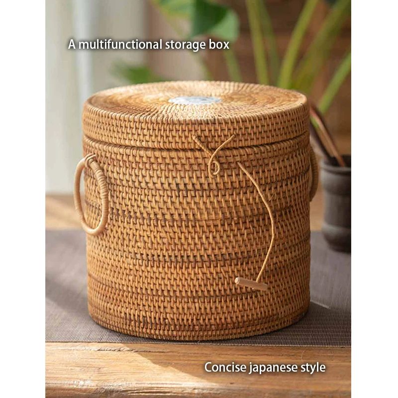 Handwoven Rattan Tea Storage Box With Lid Green Tea Bag Organizer Puer Caddy Snack Canister Food Container Kongfu Teaset tea tin box,tea canister