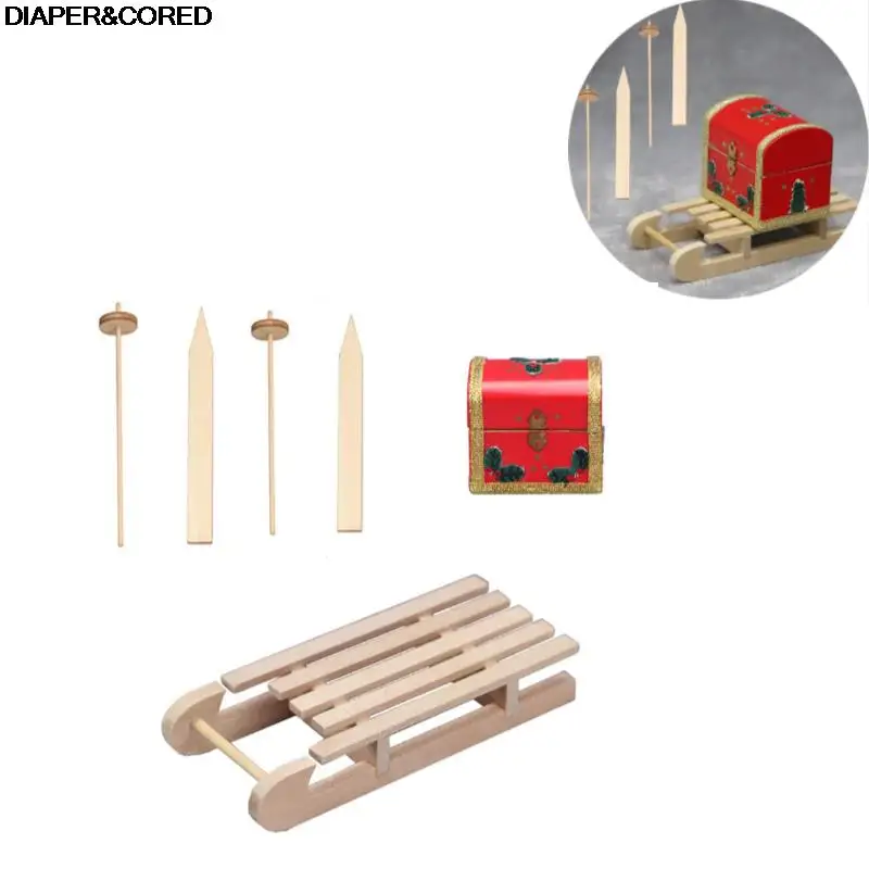

1Set 1:12 Dollhouse Miniature Christmas Box Sled Snowboard Xmas Ornament Model Home Decor Toy Doll House Accessories