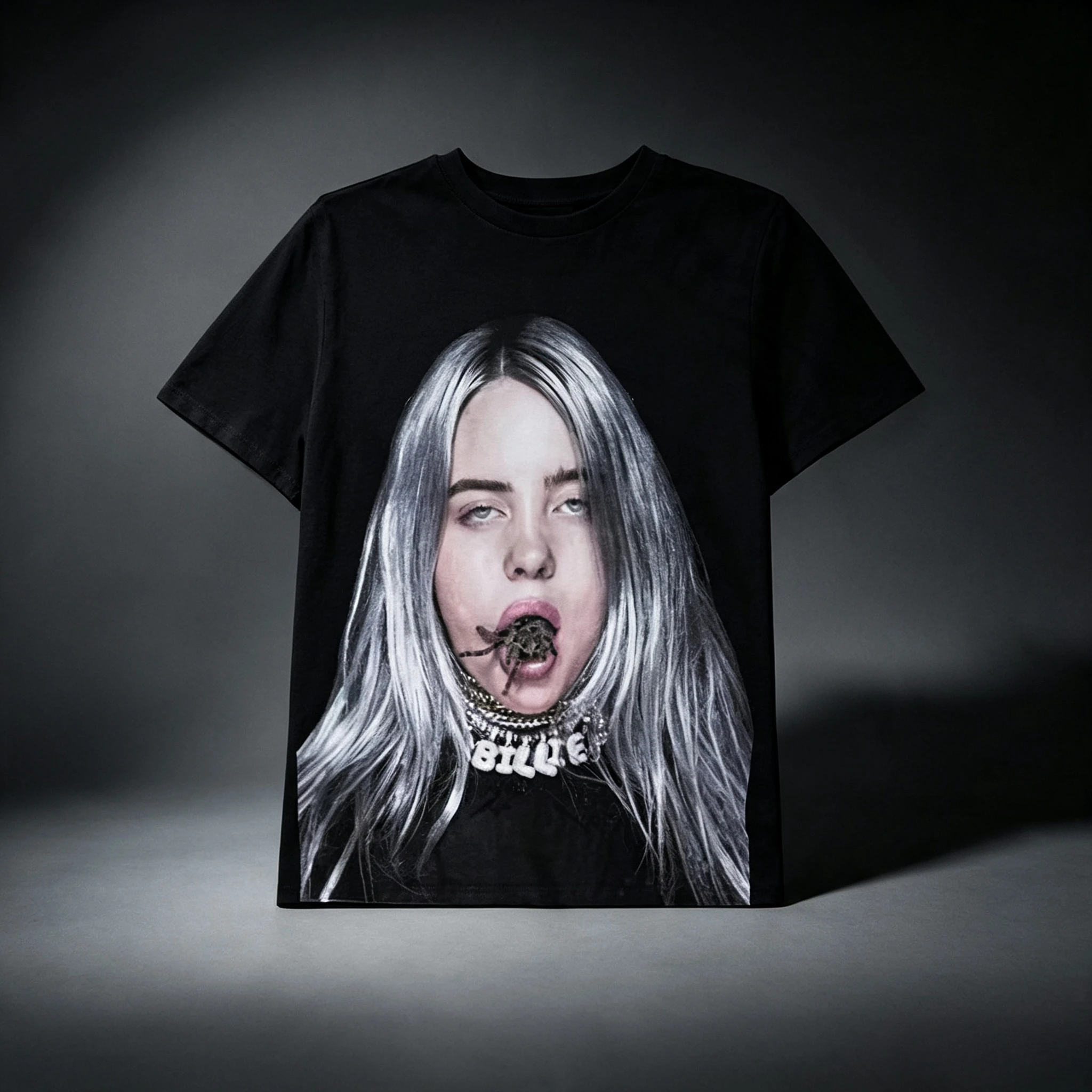 Retro Billie Eilish Spider Portrait T-Shirt Dunkle Ästhetik Konzert-Fans Lässig Übergroß Kurz Bequem ﻿