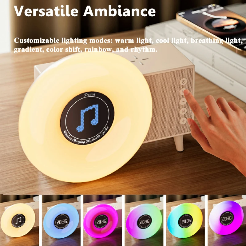 Portable Sleep Bluetooth Speaker 8 White Noise Stereo Soundbar Time Display   Wireless RGB Ambient Light Phone Wireless Charging