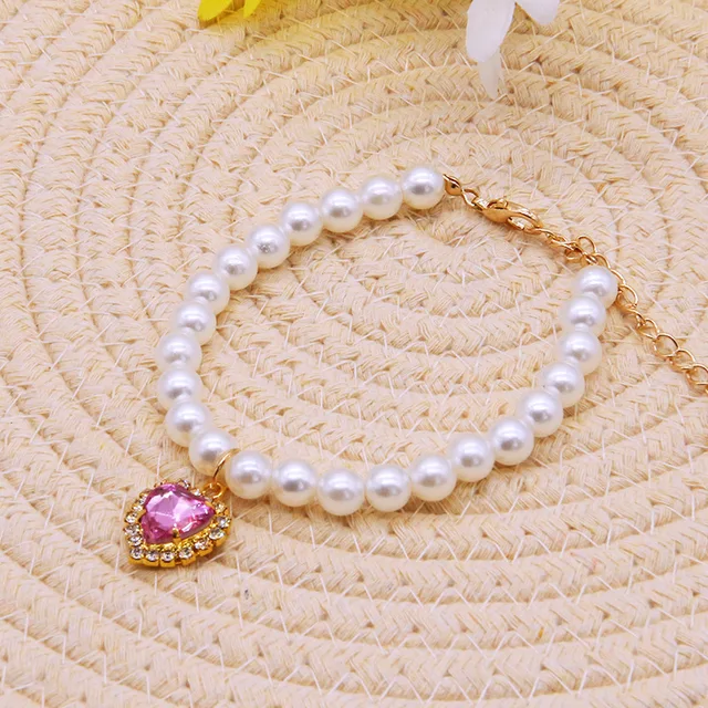 New Cat Collar Decoration Pet Cute Exquisite Neck Kitten Adjustable Summer Cat Necklace High Simulation Pearls Pet Supplies 6