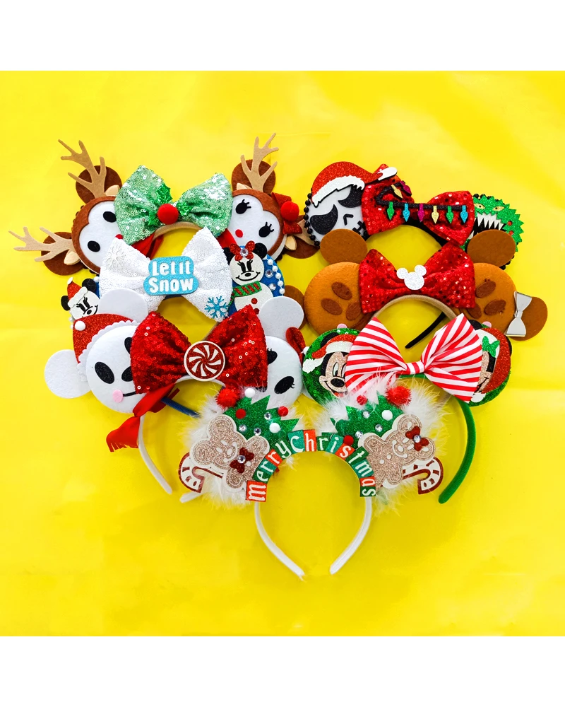 Weihnachts-Stirnband Mit Großen Schleifen & Mausohren – Für Damen & Mädchen, Stoff