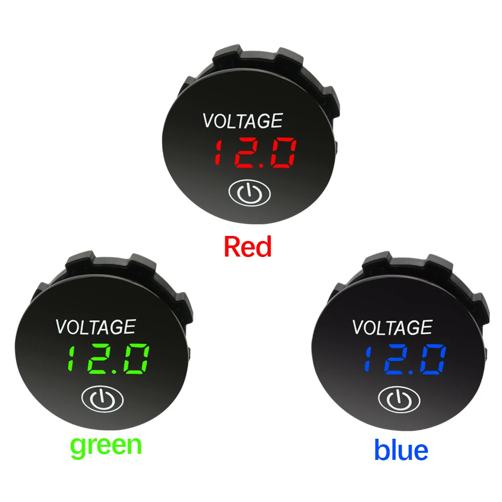 Dc 12v24v Led Mini Round Digital Voltmeter With Touch On Off Switch