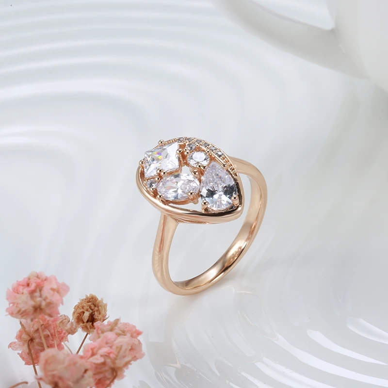 Classic Prong Set Geometric Cut Natural Zircon Women's Finger Rings 585