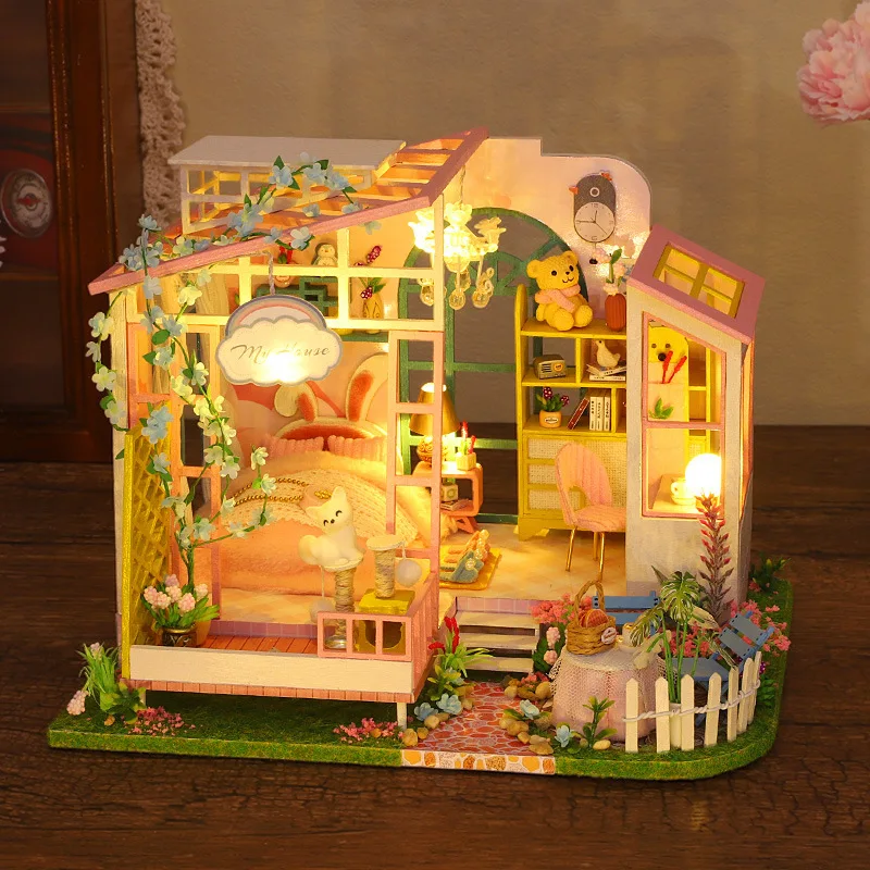 

2023 New Doll House Accessories With Furniture Model Casa Wood Dollhouse Miniatures Children For Toys Birthday Christmas Gifts