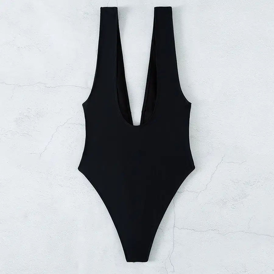 Women's Deep V-Neck Backless One-Piece Swimsuit for Girl  Fashion Swimwear Summer Tight Lace Stripe Cutout Beachwear Sexy 2023