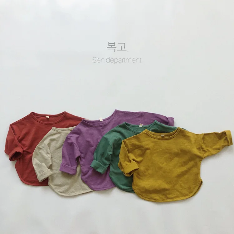 New Autumn Children Long Sleeve T Shirts Solid Baby Bottoming Tops Cotton Boys Girl O-neck T Shirts Casual Kids Clothes 3