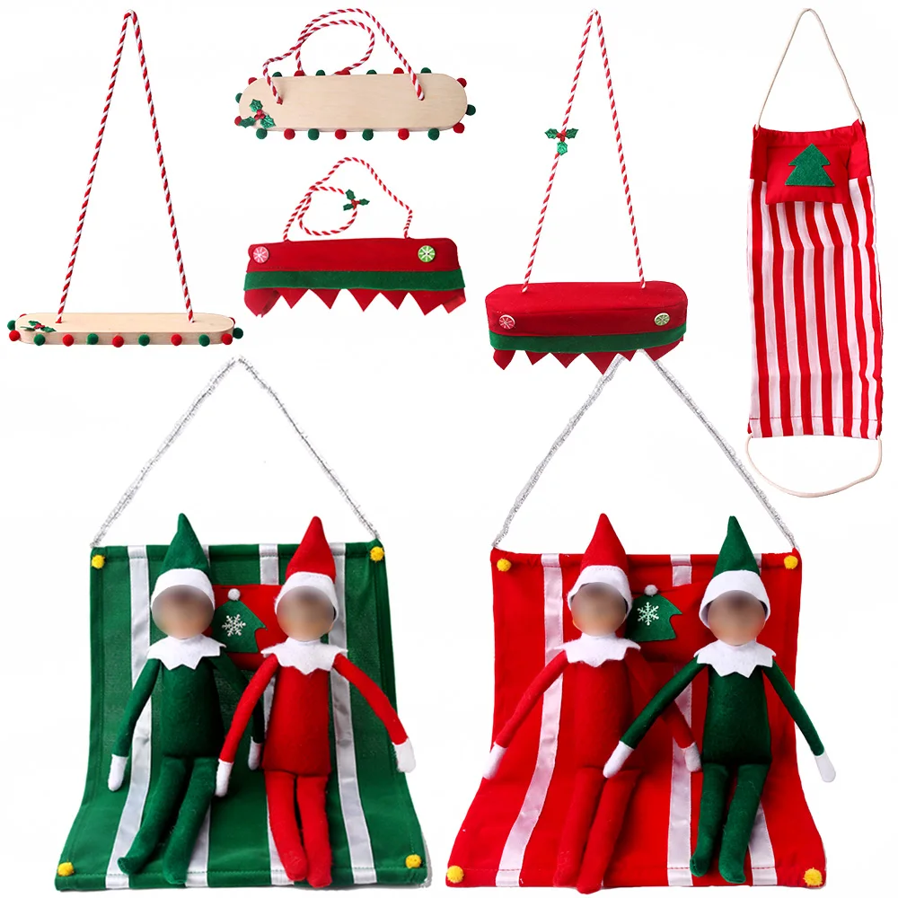 

Christmas Big Doll Clothes Accessories 1Pcs Red Hammock with Pillow Green Wooden Swing Dollhouse Furniture Toy Accessories