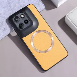 Magnetic Anti-Shock PU Leather Hard Case for Moto S50 5G (Yellow)