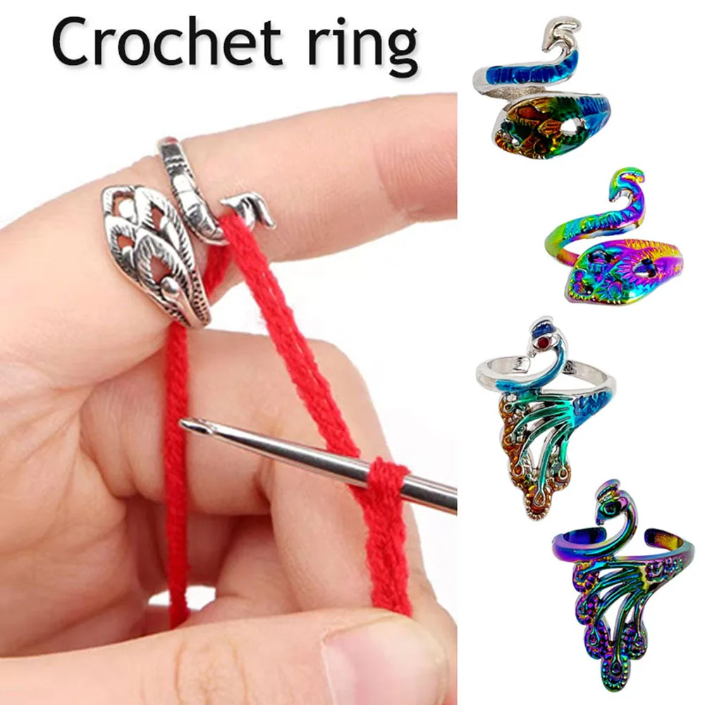 Peacock Carp Shape Ring Crochet Loop Tool Adjustable Ring Knitting Finger  Wear Thimble Yarn Guide Sewing Accessory Knitting Tool - AliExpress