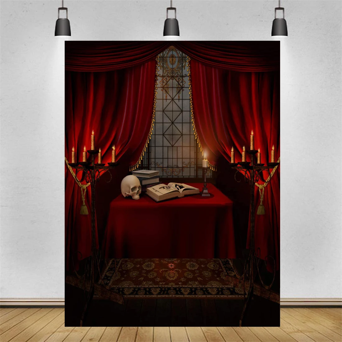 Sfondo Di Halloween Nightmare Before Christmas Sfondi Per Baby Shower Ritratto Indoor Night Antique Red Curtain Terror Skull