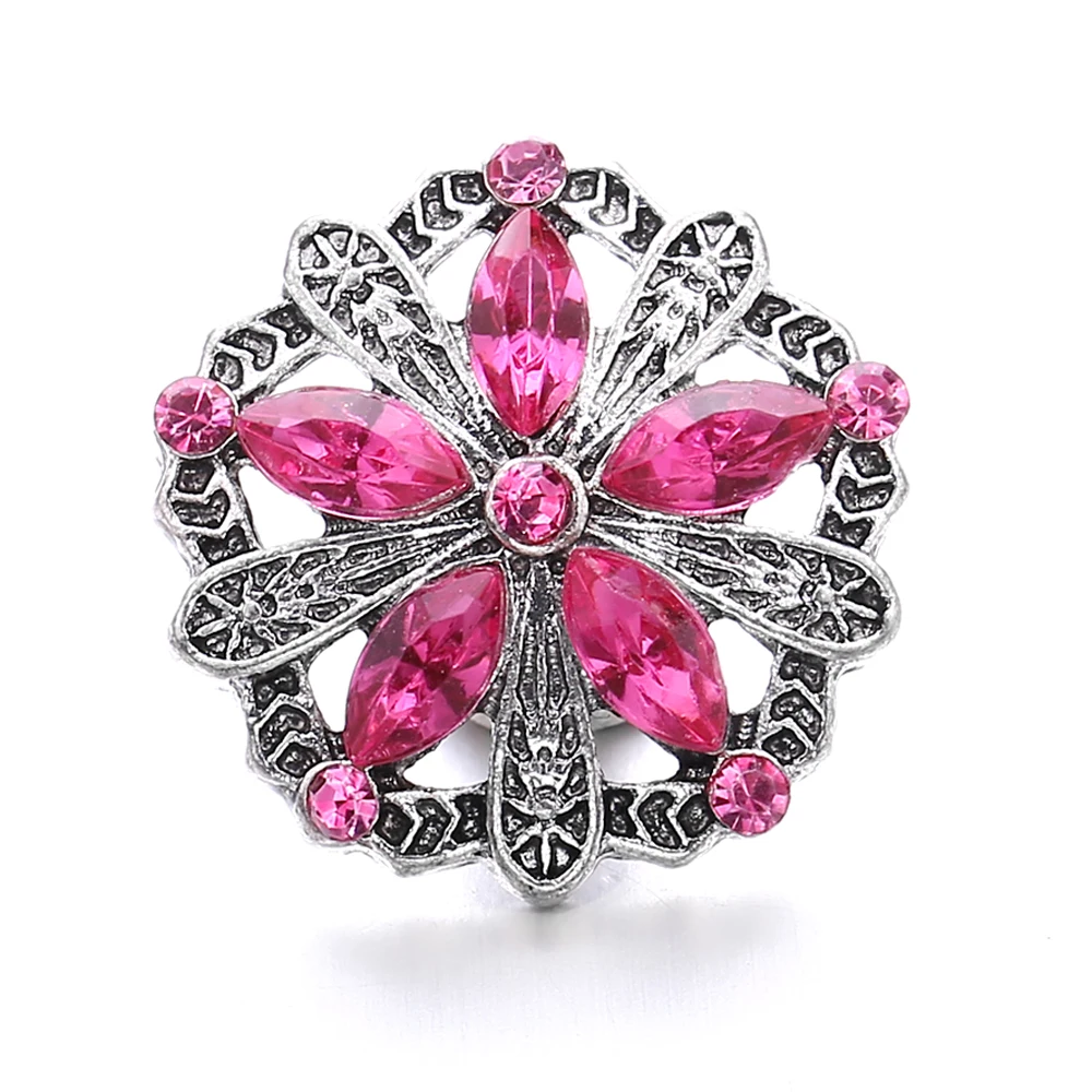20pcs Rhinestone Flower 18mm Snap Buttons Fit 18mm Snap Bracelets Bangles Snaps Jewelry