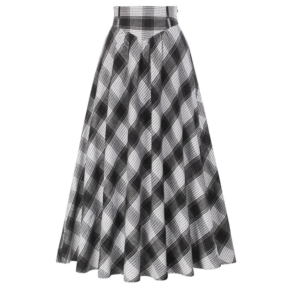 SD Women Victorian Skirt Plaid Maxi Tartan High Waist A-Line Skirts Renaissance Maxi Skirt Elastic Swing Skirts A30