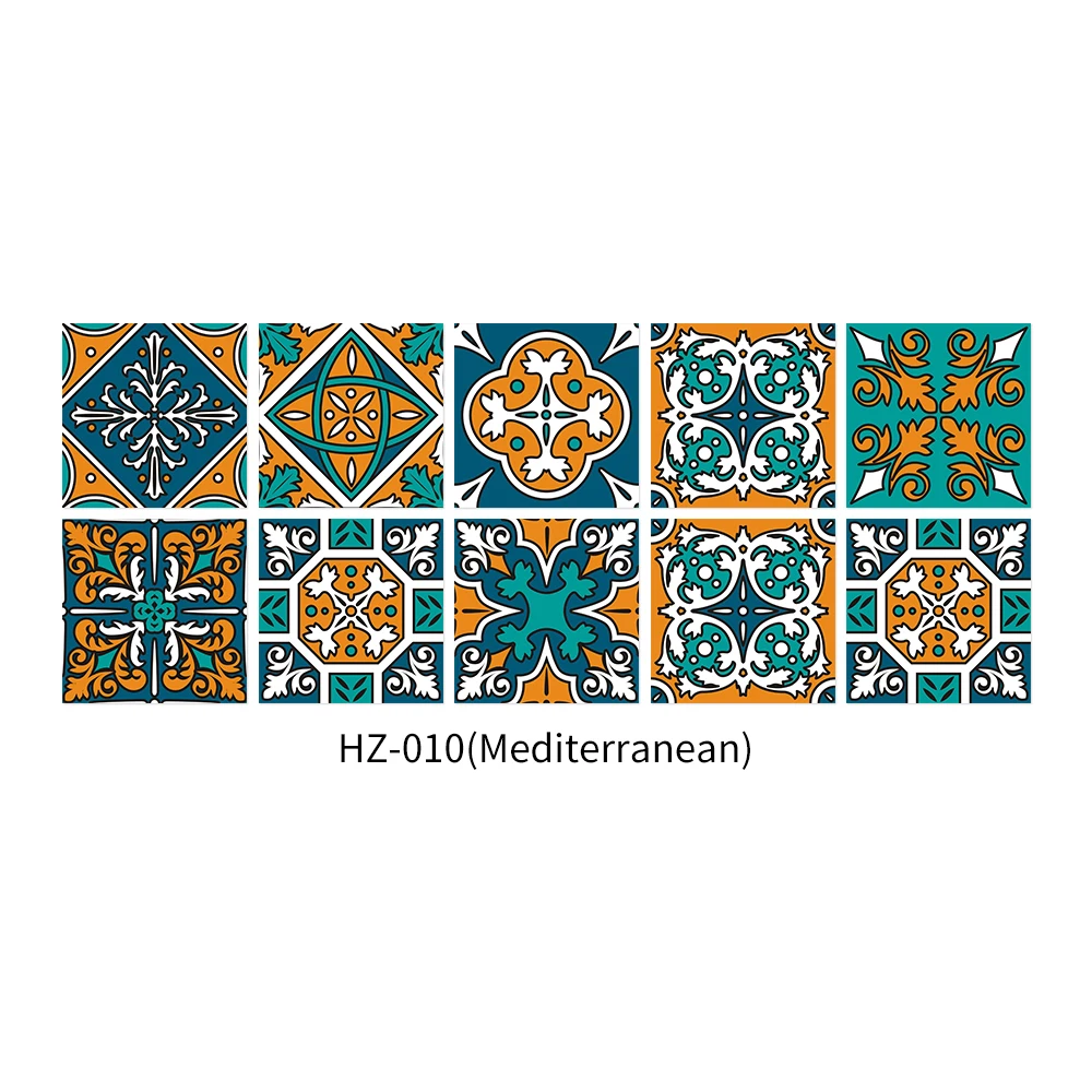 10 piezas/juego de pegatinas de azulejos de arte europeo, pegatinas de pared para cocina, baño, renovación del hogar, papel tapiz impermeable, autoadhesivo