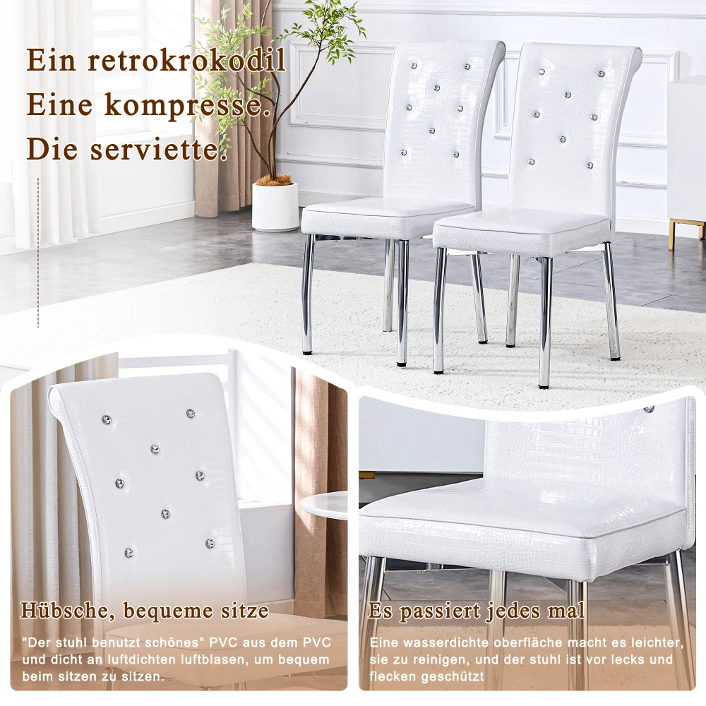 2er-Set, gepolsterte Retro-Esszimmerstühle mit Alligatorleder, mit Kristallschnallendesign und Kunstlederdesign, Eleganz – Detail 31