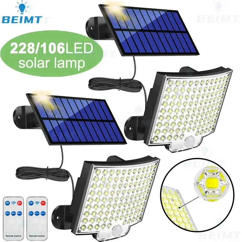

LED Solar Lights 106/228 Outdoor PIR Motion Sensor Wall Lamp IP65 Waterproof Street Light with Remote for Garden Lighting