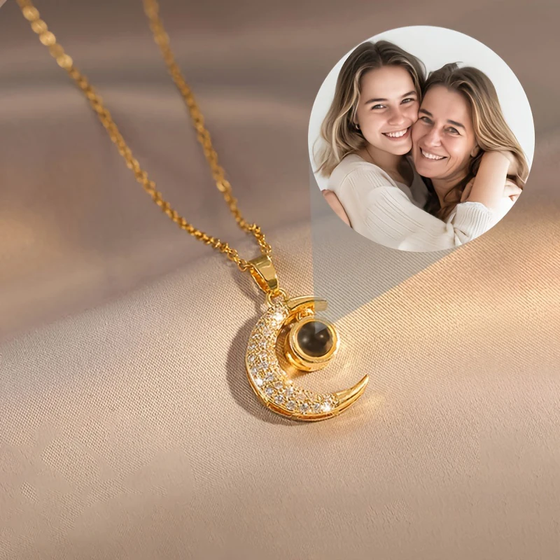 

Ожерелье с проекцией с цветным изображением на заказ, подвеска в виде Луны из циркония для мамы, девушки, 2024, романтический подарок на день Святого Валентина, День матери, день рождения
