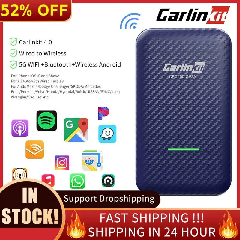 

New CarlinKit 4.0 Wireless For Wired to Wireless CarPlay Adapter Android Auto Dongle Car Multimedia Player Activator Accessory