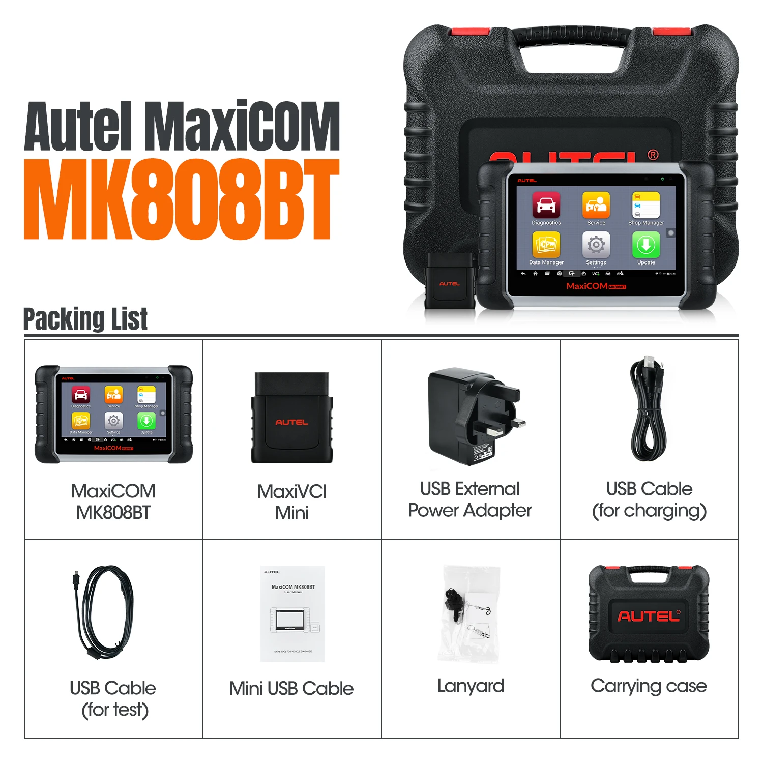 Autel MaxiCOM MK808BT Code Reader OBD2 Scanner Auto Diagnostic Tools With Active Test,28+Services,All System Diagnosis PK MK808 best car inspection equipment