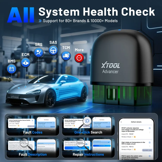 XTOOL Advancer AD20PRO OBD2 Bluetooth Scanner Full System Car Diagnostic Tool obd2 Scanner Oil Reset & Battery Tests Code Reader 2