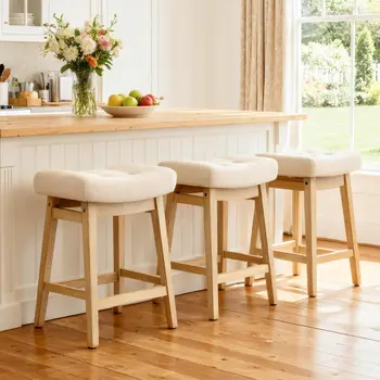 Set of 3 Backless Counter Height Bar Stools – Farmhouse Style 1