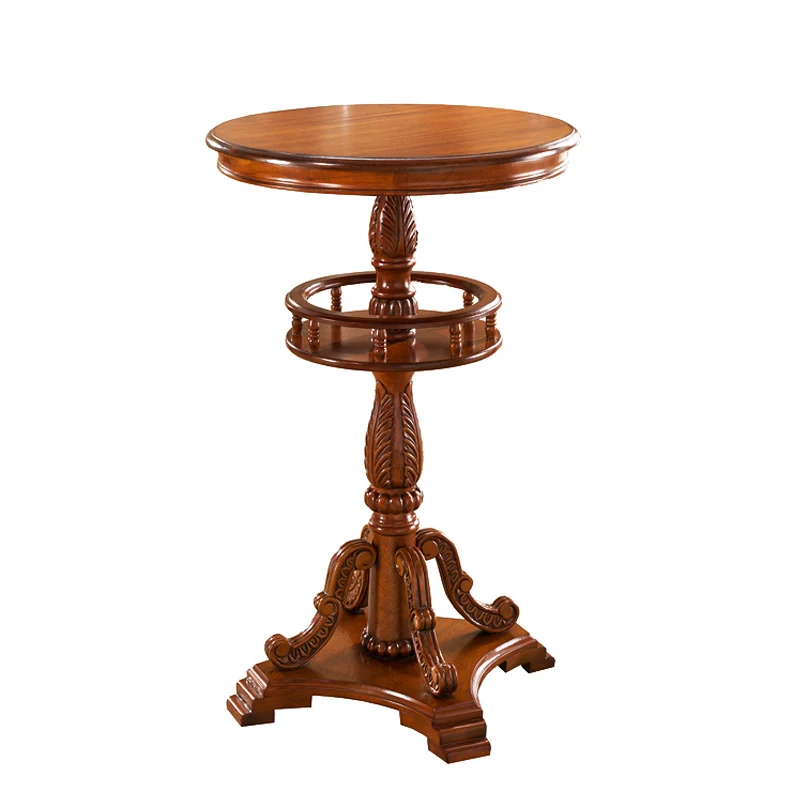 

European-Style Solid Wood Bar Counter American-Style Carved Bar Table Home round Bar Stool Tables and Chairs