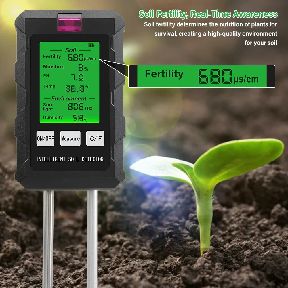 SPH030 6 in 1 Soil Tester Digital PH Moisture Fertility Light Temp Humidity Mete