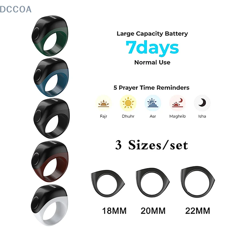 

Waterproof Smart Tasbih Tally Counter Ring For Muslims Zikr Digital Tasbeeh 5 Prayer Time Reminder Bluetooth-comptiable Rings