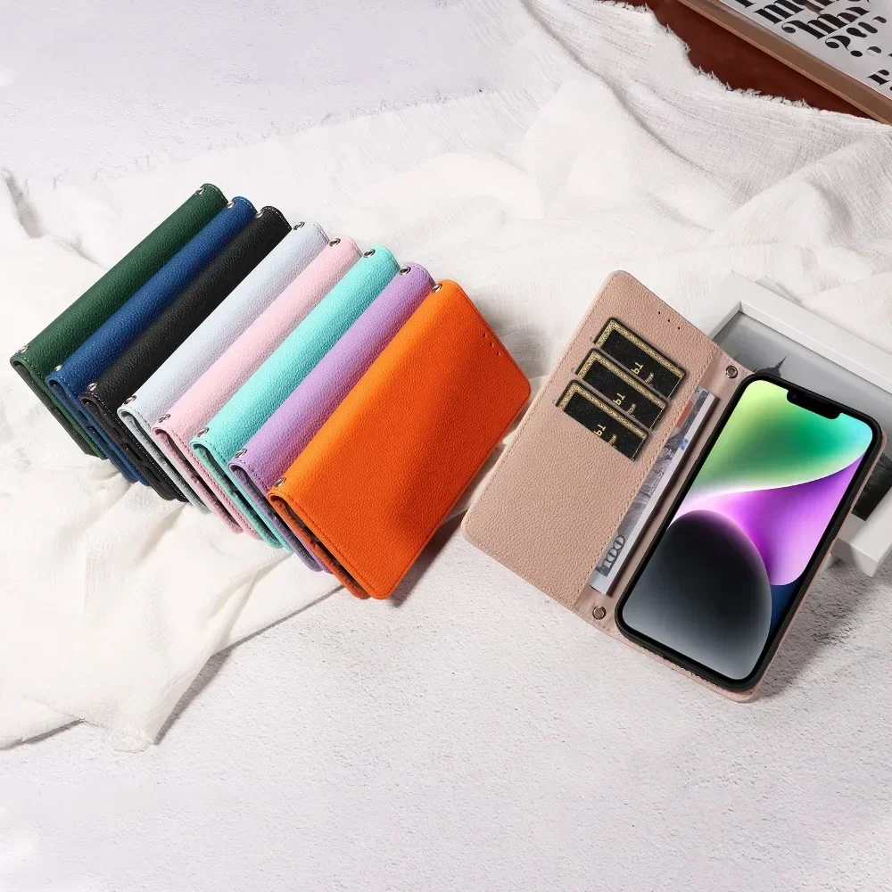 Premium Flip PU Leather Phone Case with Wrist Strap and Card Slot Holder
