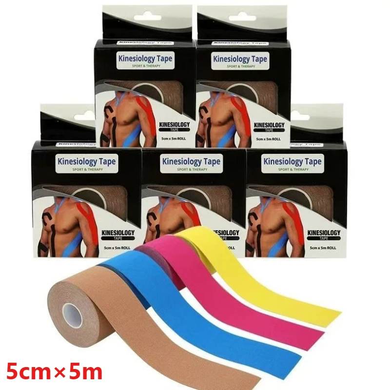 1Box 5cm×5m Sport Kinesiology Tape Athletic Elastic Kneepad Muscle Pain Relief Knee Taping for Fitness Running Swimming Football