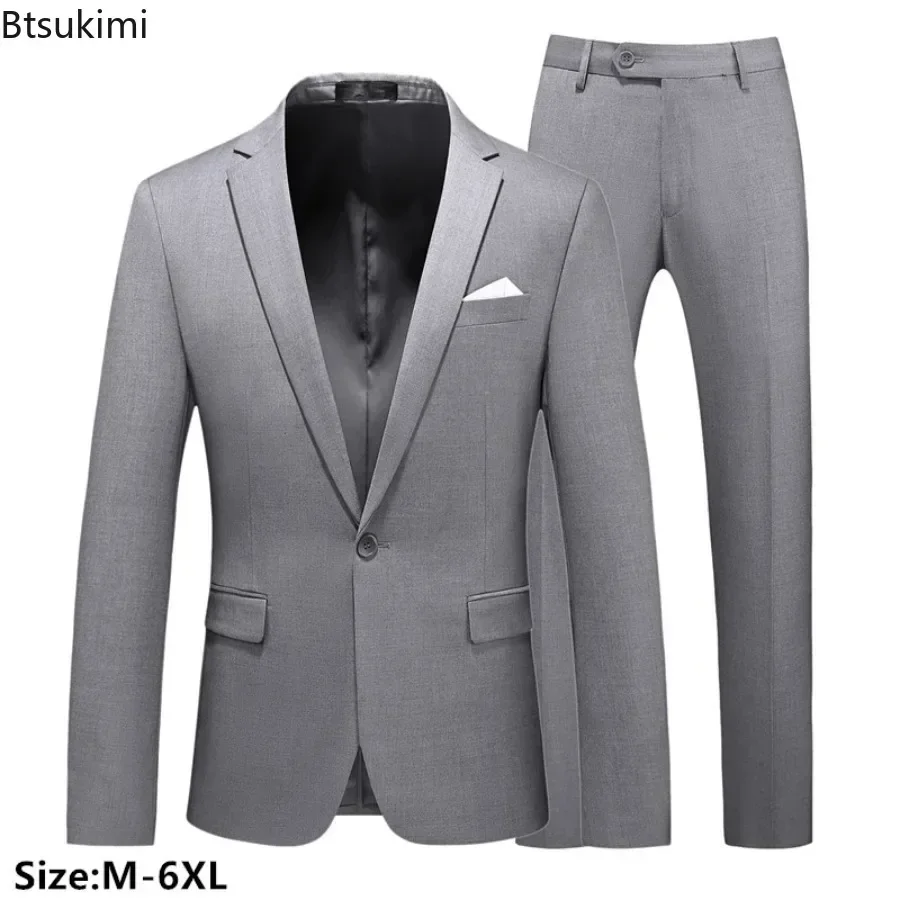 Costumes pour hommes 2 pièces ensembles mode affaires décontracté vêtements formels homme solide mince bal fête Blazer