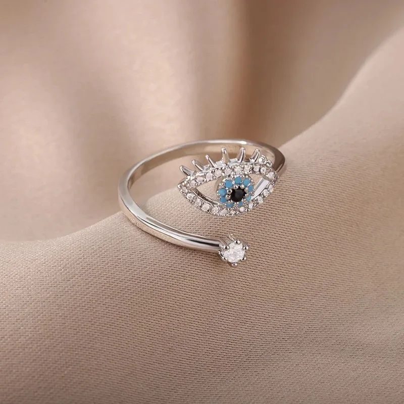 Finger Rings Fashion Rings Fashion Ring Couple Rings Stainless Steel Rings Metal Rings Silver Plated Evil Eye Rings for Women Stainless Steel Turkish Lucky Demon Eye Couple Ring Vintage Emo Jewelry Anillos Mujer