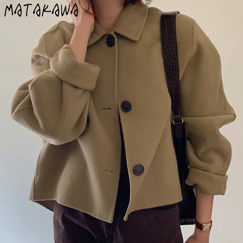 Куртка Matakawa корейская модная Винтажная с отложным воротником Повседневная